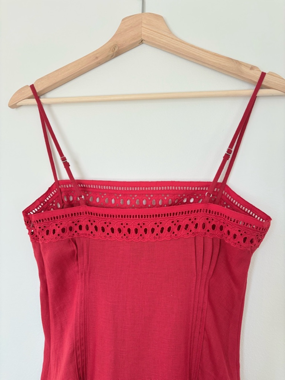 NEW Reformation Pomona Linen Lace Trim Midi Dress Lipstick Red | US 6 UK 10 - Picture 8 of 12